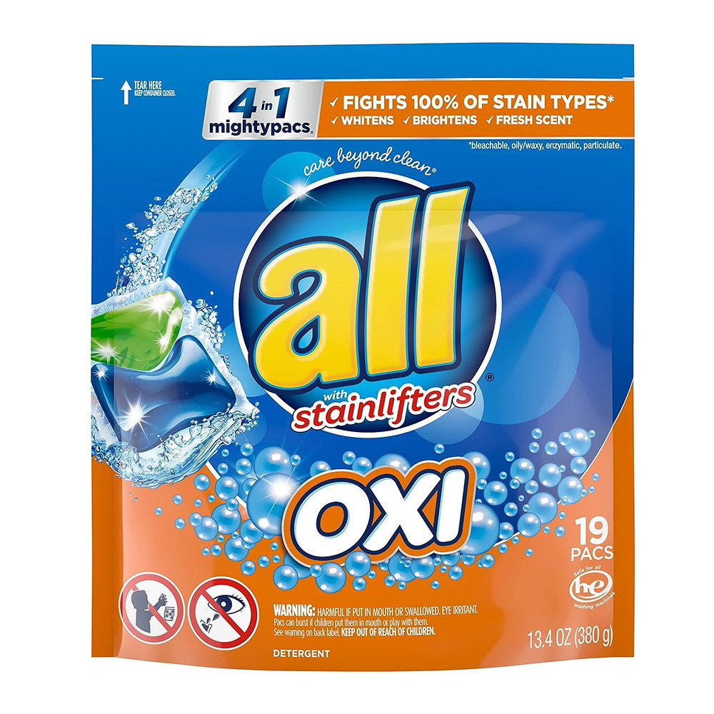 All Oxi with Stainfilters 4-In-1 Mighty Pacs Laundry Detergent, 19 Ea